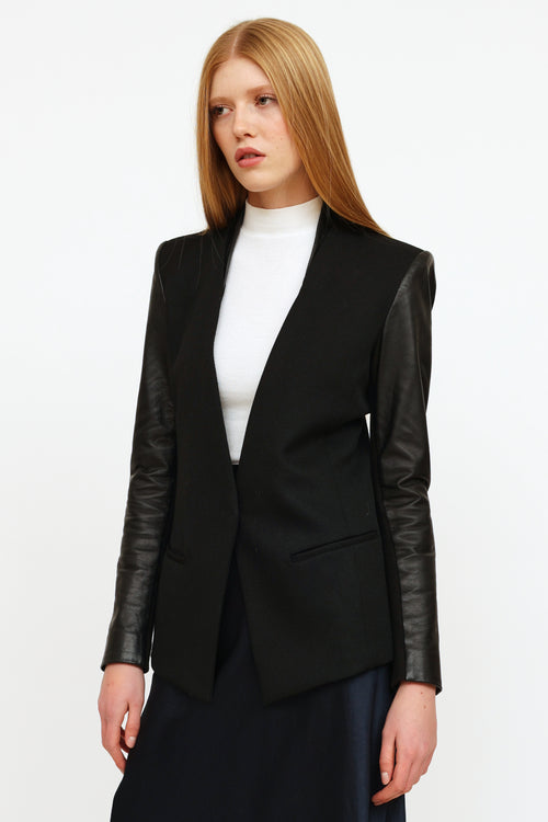 Helmut Lang Black Wool 
Leather Blazer