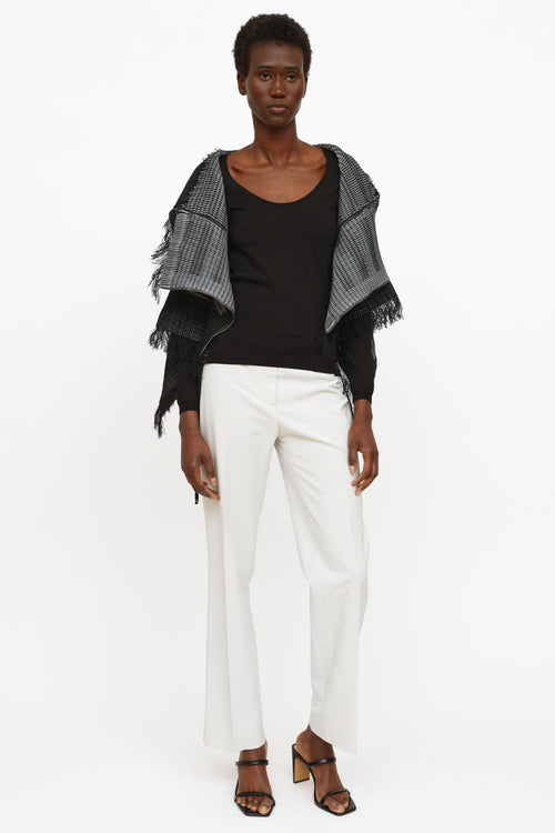 Issey Miyake Black 
Grey Pleated Fringe Jacket