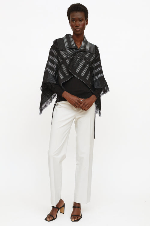 Issey Miyake Black 
Grey Pleated Fringe Jacket