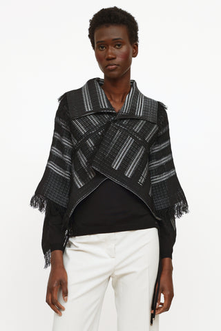 Issey Miyake Black 
Grey Pleated Fringe Jacket