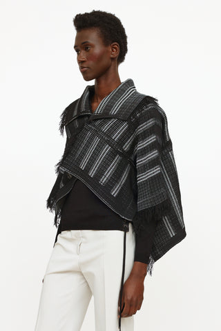 Issey Miyake Black 
Grey Pleated Fringe Jacket