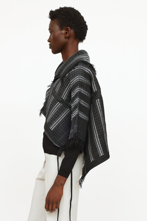 Issey Miyake Black 
Grey Pleated Fringe Jacket