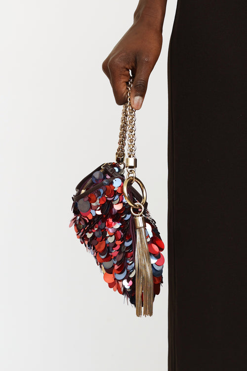 Jimmy Choo Red 
Blue Callie Paillette Chain Bag