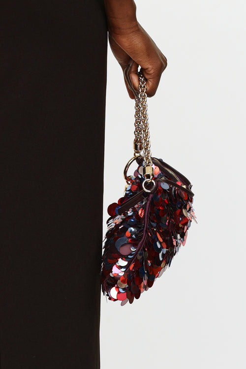 Jimmy Choo Red 
Blue Callie Paillette Chain Bag