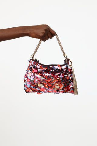 Jimmy Choo Red 
Blue Callie Paillette Chain Bag