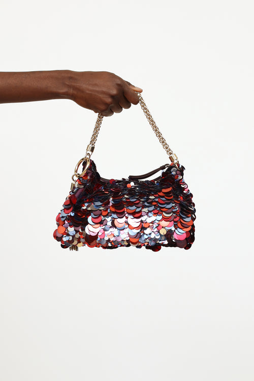 Jimmy Choo Red 
Blue Callie Paillette Chain Bag