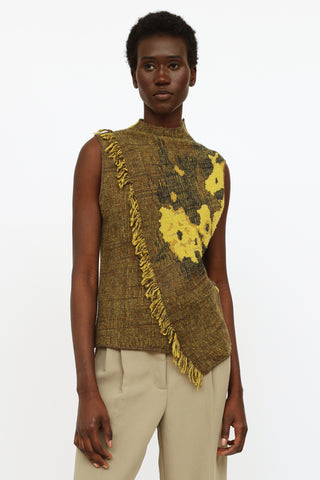 Kenzo Green Fringe Floral Sleeveless Top