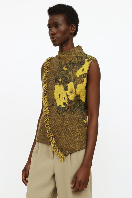 Kenzo Green Fringe Floral Sleeveless Top