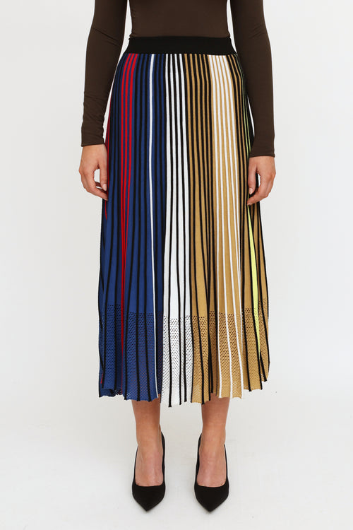 Kenzo Blue 
Multi-Colour Knit Pleated Maxi Skirt