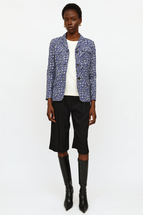 Marni Blue Floral Print Blazer