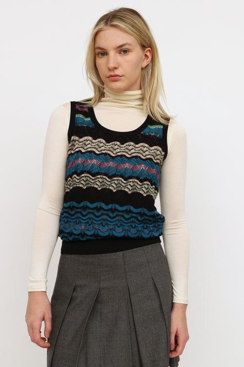 Missoni Black 
Blue Striped Knit  Top