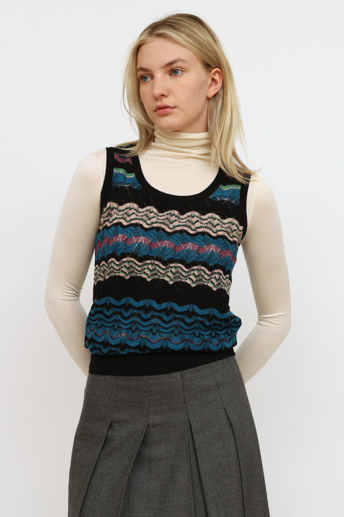 Missoni Black 
Blue Striped Knit  Top