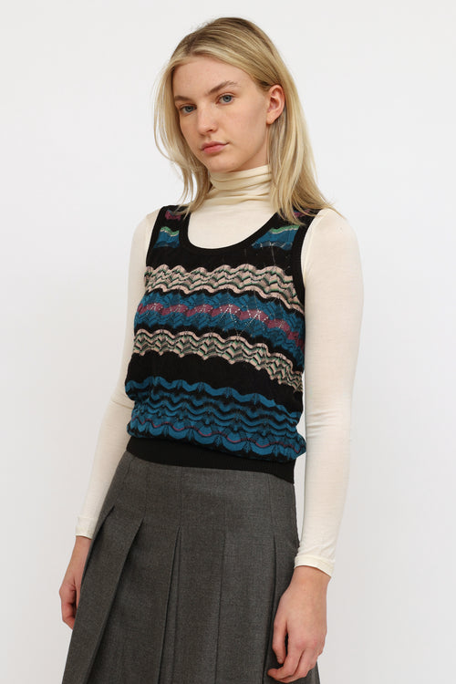 Missoni Black 
Blue Striped Knit  Top