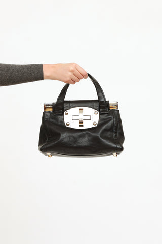 Miu Miu Black Leather Vitella Turnlock Satchel Bag