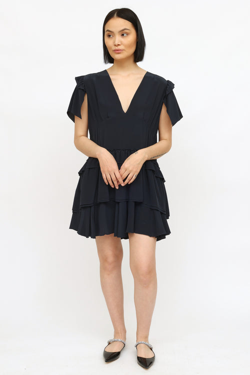 Miu Miu Navy Tiered Ruffle Dress