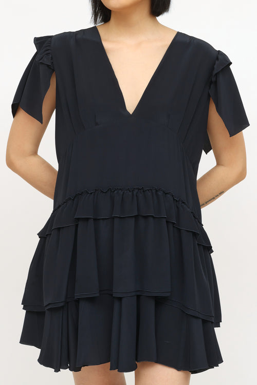 Miu Miu Navy Tiered Ruffle Dress