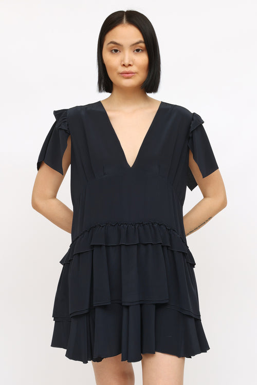 Miu Miu Navy Tiered Ruffle Dress