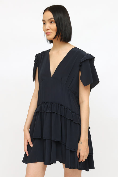 Miu Miu Navy Tiered Ruffle Dress