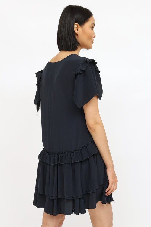 Miu Miu Navy Tiered Ruffle Dress