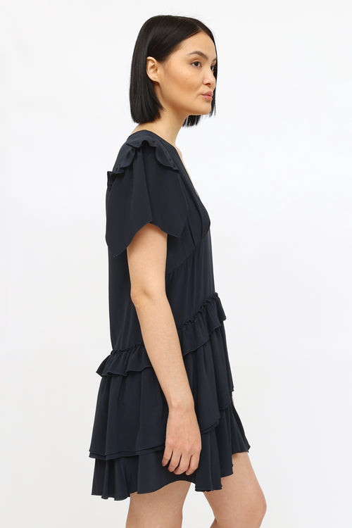 Miu Miu Navy Tiered Ruffle Dress