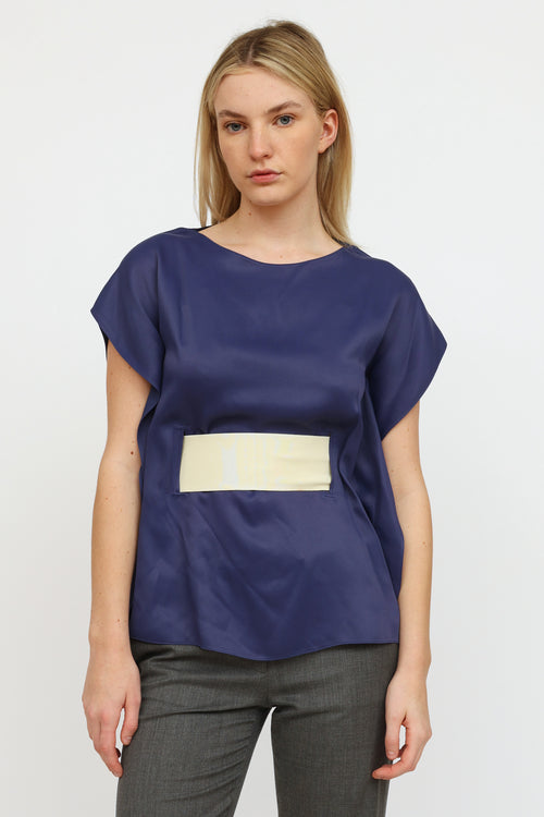 MM6 Maison Margiela Blue 
Cream Sleeve Less Top