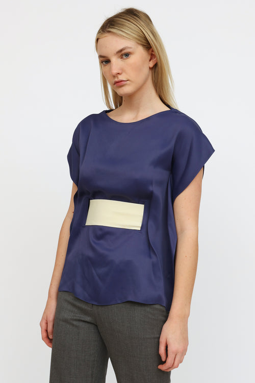 MM6 Maison Margiela Blue 
Cream Sleeve Less Top