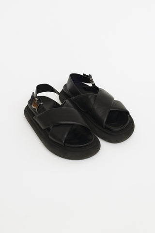 Moncler Black Leather Solarisse Sandal