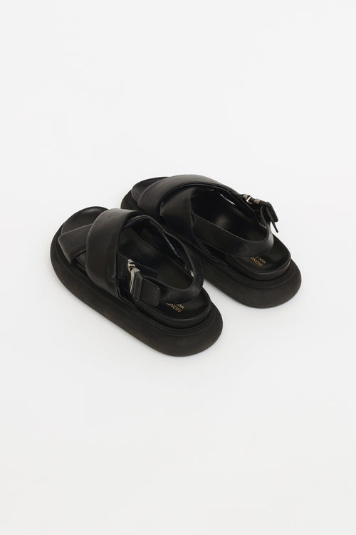 Moncler Black Leather Solarisse Sandal