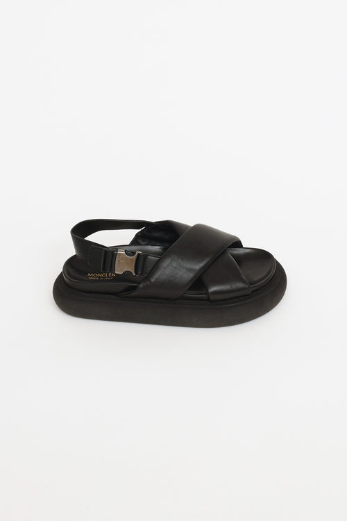 Moncler Black Leather Solarisse Sandal