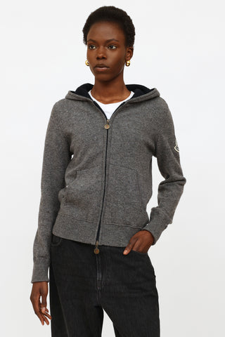 Moncler Grey Wool Zip-Up Cardigan