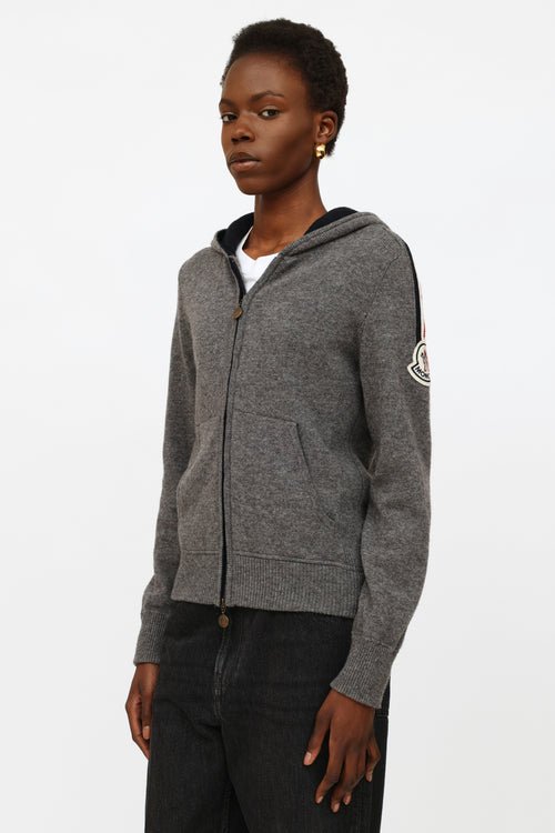 Moncler Grey Wool Zip-Up Cardigan