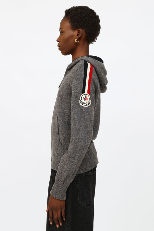 Moncler Grey Wool Zip-Up Cardigan