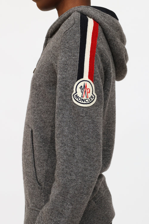 Moncler Grey Wool Zip-Up Cardigan