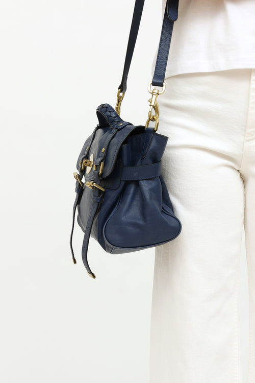 Mulberry Blue Leather Braided Satchel Bag