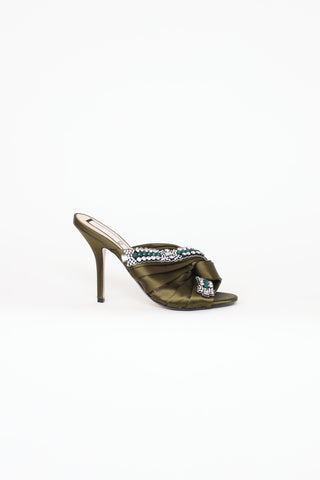 N°21 Green Satin Embelisshed Pumps