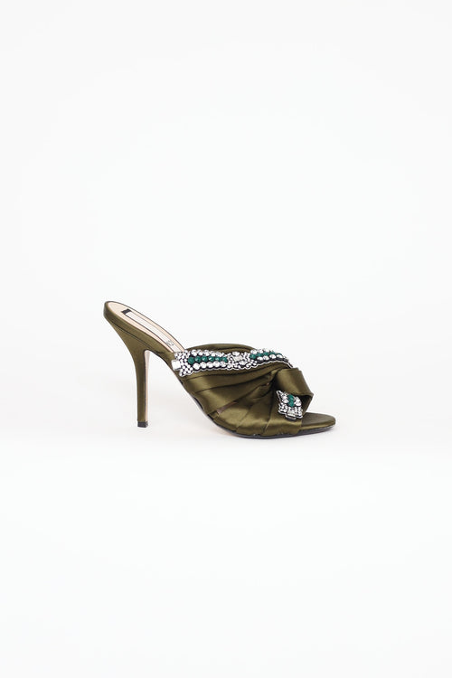 N°21 Green Satin Embelisshed Pumps