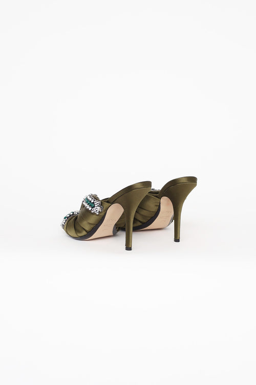 N°21 Green Satin Embelisshed Pumps