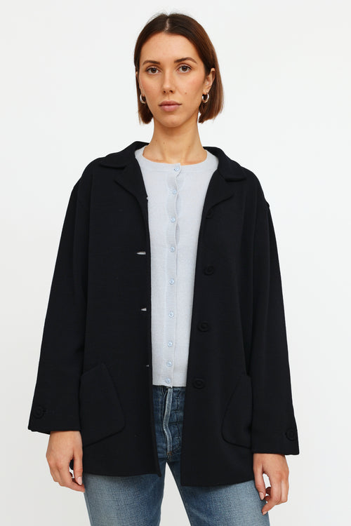 Oscar de la Renta Navy Wool Button Jacket