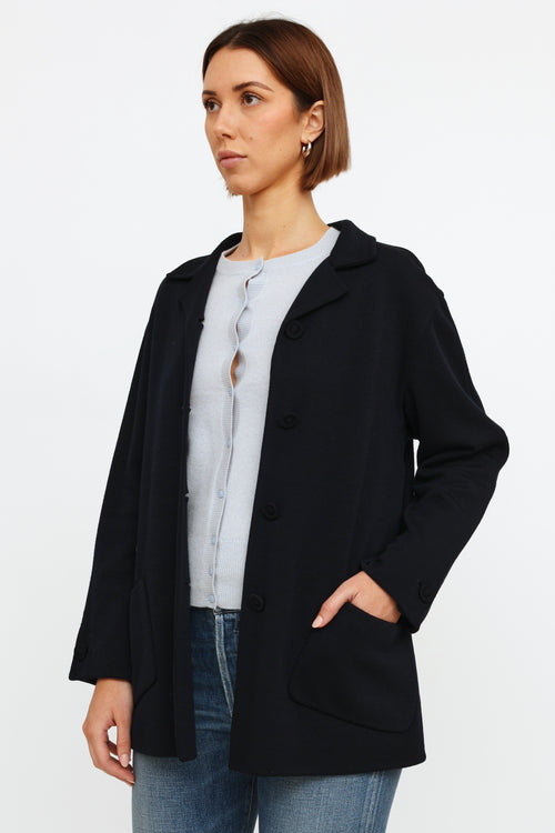 Oscar de la Renta Navy Wool Button Jacket