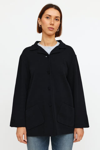 Oscar de la Renta Navy Wool Button Jacket