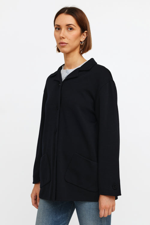 Oscar de la Renta Navy Wool Button Jacket