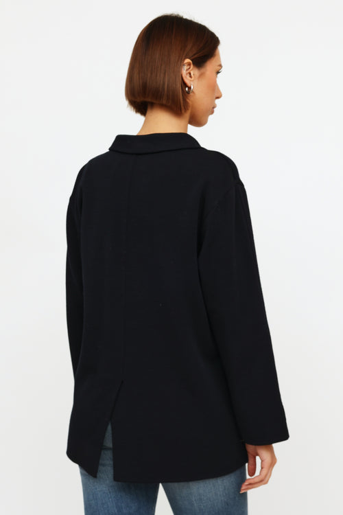 Oscar de la Renta Navy Wool Button Jacket