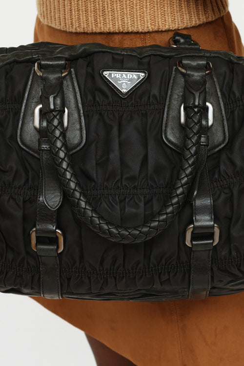 Prada Black Gaufre Nylon 
Leather Bag