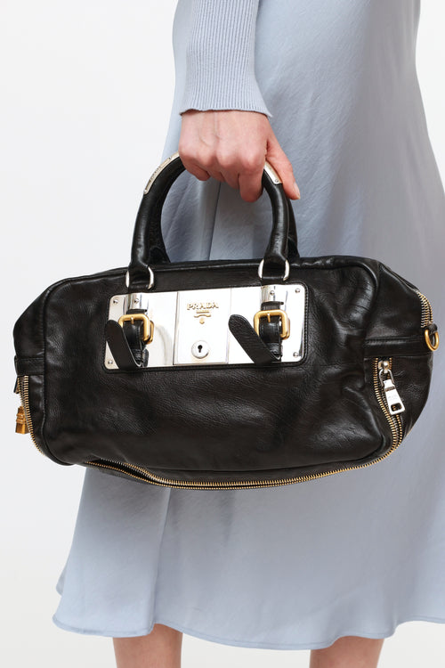 Prada Black Glace Bauletto Bag