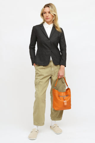 Prada Orange Soft Leather Bucket Tote Bag