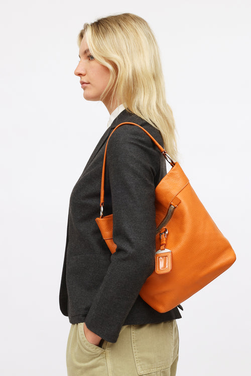 Prada Orange Soft Leather Bucket Tote Bag