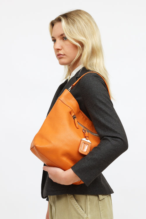 Prada Orange Soft Leather Bucket Tote Bag