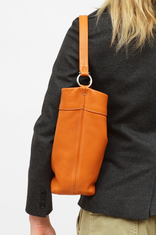 Prada Orange Soft Leather Bucket Tote Bag