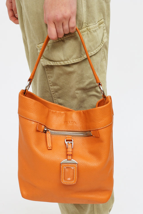 Prada Orange Soft Leather Bucket Tote Bag