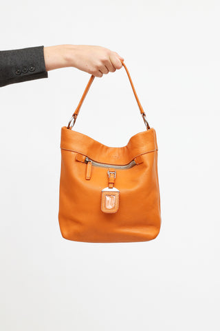 Prada Orange Soft Leather Bucket Tote Bag